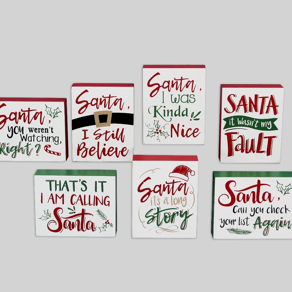Santa Tabletop Collectors Blocks: 7 Different Sayings for Christmas Decor